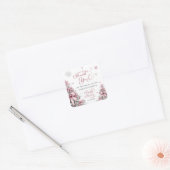 Winter Kerst Roze Baby shower Dank u Vierkante Sticker (Envelop)