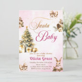 Winter Kerst Roze Baby shower Kaart (Staand voorkant)