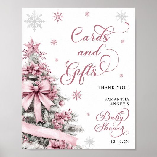 Winter Kerst Roze Baby shower Kaarten Geschenken T Poster (Voorkant)