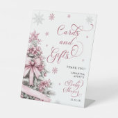 Winter Kerst Roze Baby shower Kaarten Geschenken T Reclamebord Met Voetstuk (Voorkant)