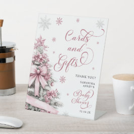 Winter Kerst Roze Baby shower Kaarten Geschenken T Reclamebord Met Voetstuk