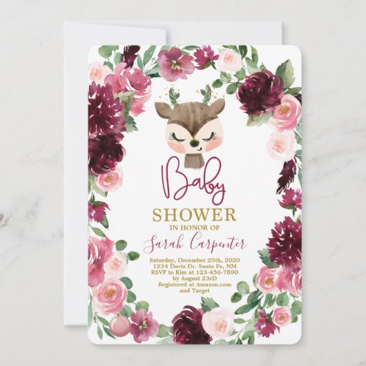 Winter kerst schattig hert baby shower meisje kaart (Voorkant)