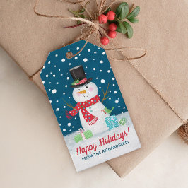 Winter Kerst Schattigee Sneeuwman Cadeaulabel