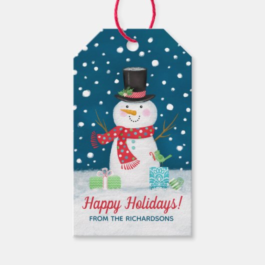 Winter Kerst Schattigee Sneeuwman Cadeaulabel (Voorkant)