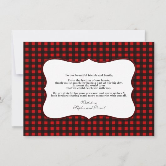 Winter Kerst Snowflakes Rode Buffalo Bruiloft Bedankkaart (Achterkant)