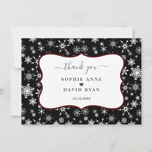Winter Kerst Snowflakes Rode Buffalo Bruiloft Bedankkaart (Voorkant)