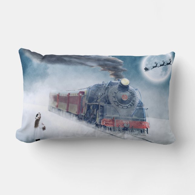 Winter Kerst Trein met Meisje Kussen (Voorkant)