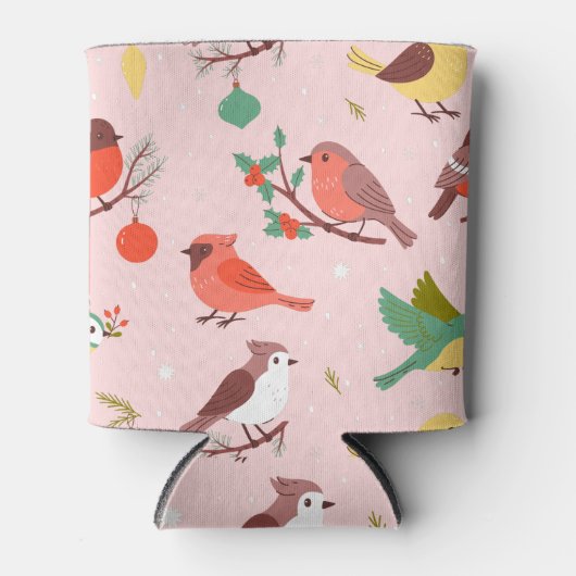 Winter Kerst Vogels Aangepaste Naam Blikjeskoeler (Voorkant)