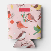 Winter Kerst Vogels Aangepaste Naam Blikjeskoeler (Achterkant)