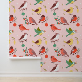 Winter Kerst Vogels Kinderen Behang
