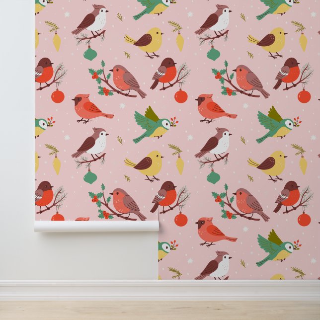 Winter Kerst Vogels Kinderen Behang (Applicatie)
