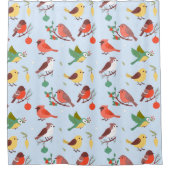 Winter Kerst Vogels Kinderen Douchegordijn (Voorkant)