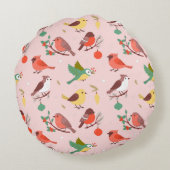 Winter Kerst Vogels Kinderen Rond Kussen (Achterkant)