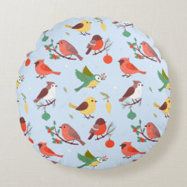 Winter Kerst Vogels Kinderen Rond Kussen