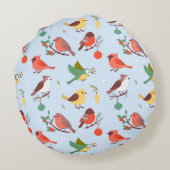 Winter Kerst Vogels Kinderen Rond Kussen (Achterkant)