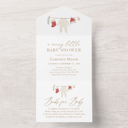 Winter Kerst Vrolijk klein Baby shower All In One Uitnodiging (Binnen)