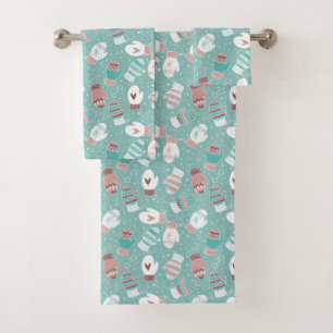 Winter Kerst wanten patroon in Mint Bad Handdoek