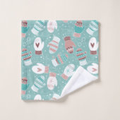 Winter Kerst wanten patroon in Mint Bad Handdoek (Wasdoekje)