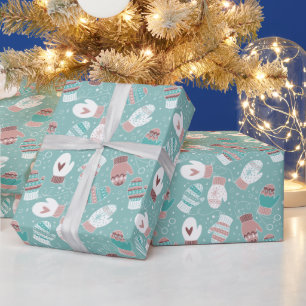 Winter Kerst wanten patroon in Mint Cadeaupapier