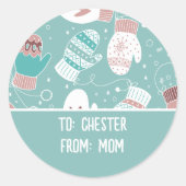 Winter Kerst wanten patroon in Mint Ronde Sticker (Voorkant)