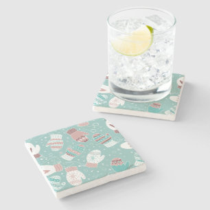 Winter Kerst wanten patroon in Mint Stenen Onderzetter