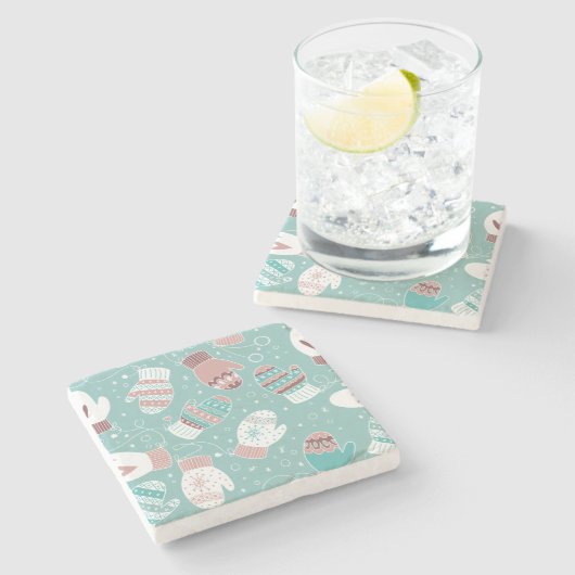 Winter Kerst wanten patroon in Mint Stenen Onderzetter (Zijkant)