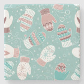 Winter Kerst wanten patroon in Mint Stenen Onderzetter (Voorkant)