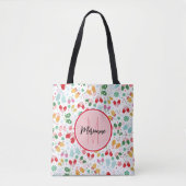 Winter Kerst wanten Snoep rood roze monogram Tote Bag (Voorkant)