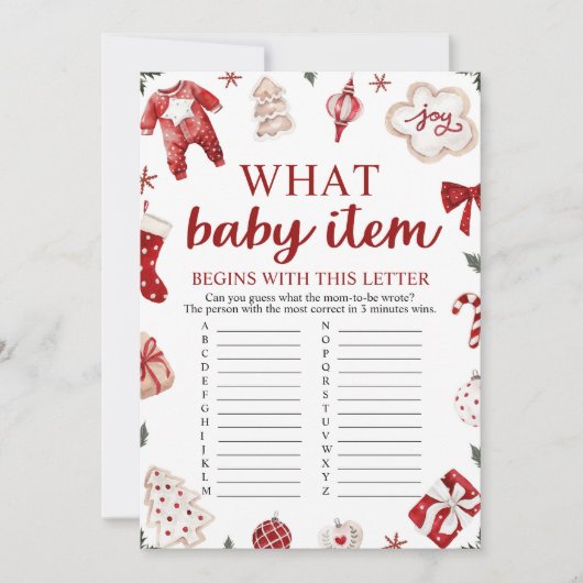 Winter Kerst Wat Baby Item Baby shower Spel Kaart (Voorkant)