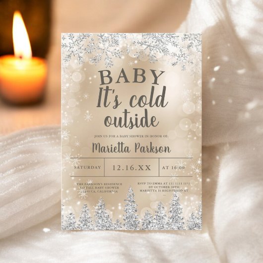 Winter Kerst Zilveren Sneeuw Pine Goud baby shower Kaart