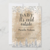 Winter Kerst Zilveren Sneeuw Pine Goud baby shower Kaart (Voorkant)