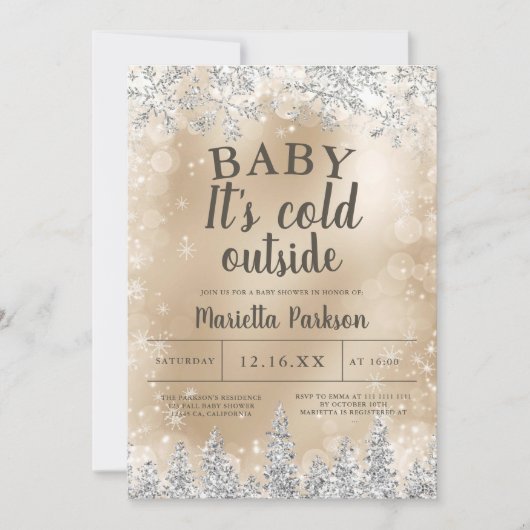Winter Kerst Zilveren Sneeuw Pine Goud baby shower Kaart (Voorkant)