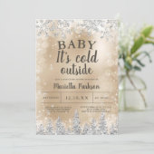 Winter Kerst Zilveren Sneeuw Pine Goud baby shower Kaart (Staand voorkant)