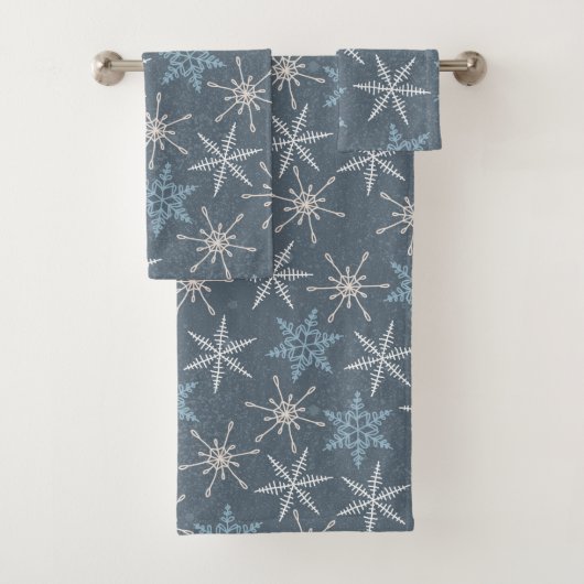 Winter Kerstblauw Snowflakes Patroon Bad Handdoek (Insitu)