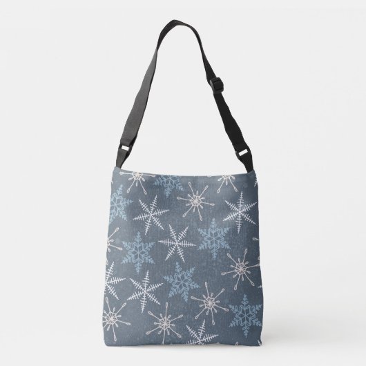 Winter Kerstblauw Snowflakes Patroon Crossbody Tas (Achterkant)