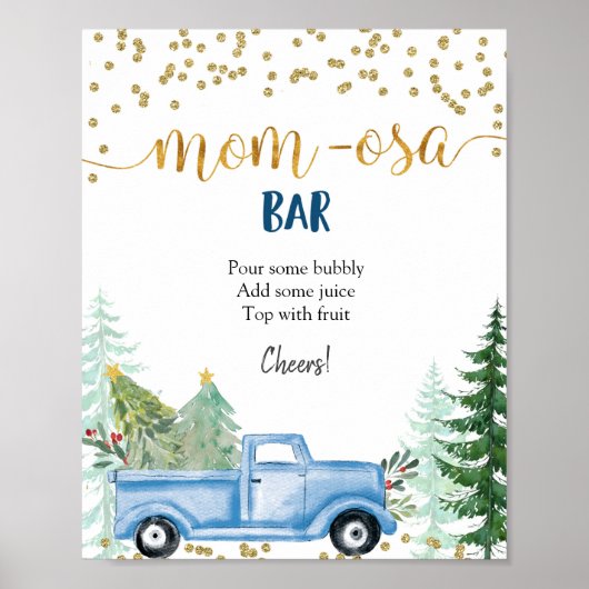 Winter Kerstblauw Trauck Momosa Bar Poster (Voorkant)