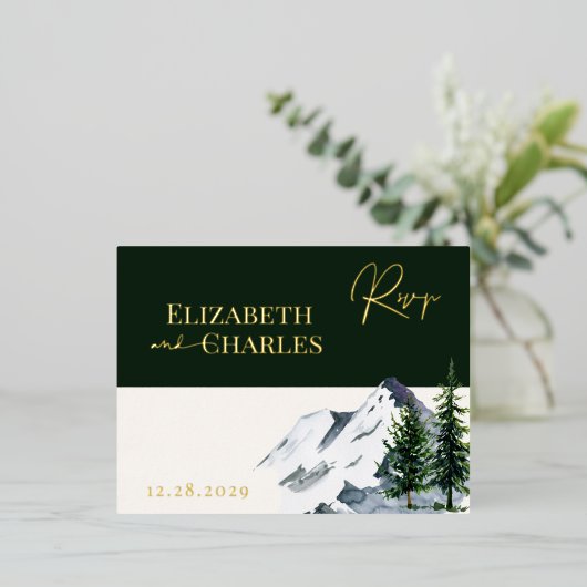 Winter Kerstbomen Bergen Vakantie RSVP-kaart Folie Uitnodiging Briefkaart (Staand Voorkant)