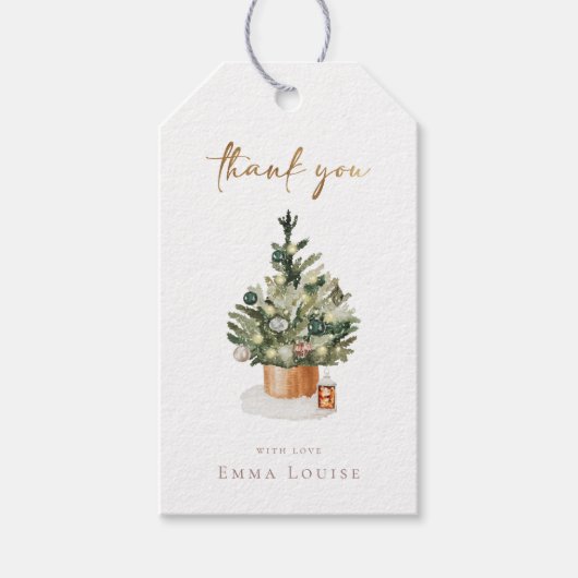 Winter Kerstboom Baby shower Dank u Cadeaulabel (Voorkant)