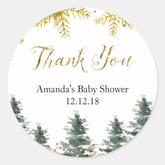 Winter Kerstboom Baby shower Dank u Label (Voorkant)