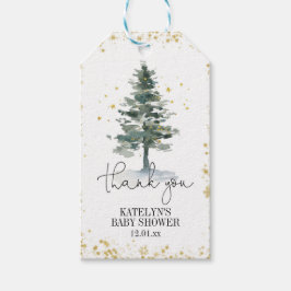 Winter Kerstboom Favor Tag Gold Cadeaulabel