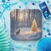 Winter Kerstboom met konijn Papieren Bordje (Feest)
