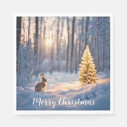 Winter Kerstboom met konijn Servet (Voorkant)