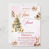 Winter Kerstboom Roze Twee Zoete 2e Verjaardag Kaart (Voorkant)