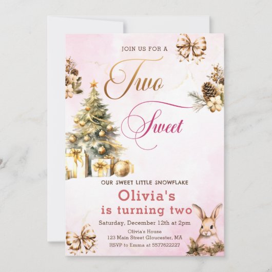 Winter Kerstboom Roze Twee Zoete 2e Verjaardag Kaart (Voorkant)