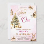 Winter Kerstboom roze zoet een verjaardag Kaart (Voorkant)