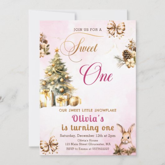 Winter Kerstboom roze zoet een verjaardag Kaart (Voorkant)