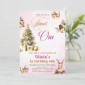 Winter Kerstboom roze zoet een verjaardag Kaart (Staand voorkant)