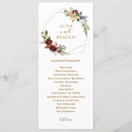 Winter Kerstbruiloft Bourgondische Waterverf Boho Programmakaart