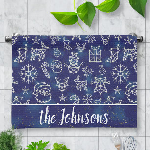 Winter Kerstconstellation Pattern Aangepaste naam Theedoek