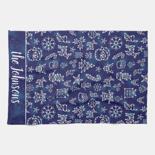 Winter Kerstconstellation Pattern Aangepaste naam Theedoek (Horizontaal)